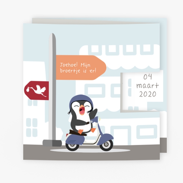 drieluik pinguin op scooter