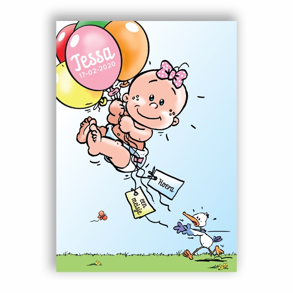 Geboortekaart meisje baby met ballonnen