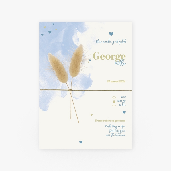 George blauwe waterverf enkel met 2 agurus droogbloemen