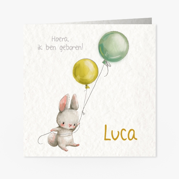 Luca, getekend konijntje met 2 ballonnen