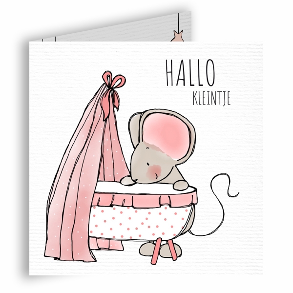 Schattig geboortekaartje met muis roze
