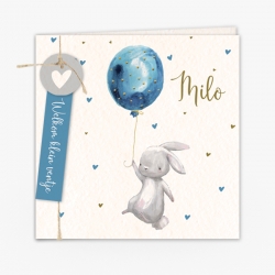 La Carte Exclusief 2 - Geboortekaartje konijn jongen ballon met label