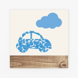 Parelmoer babyborrelkaart met auto en wolk
