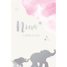 Poster 2 olifant roze waterverfwolk met zilverfolie