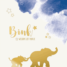 Poster 3 olifant blauwe waterverfwolk met goudfolie
