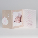 Buromac Baby Folly - Drieluik fotokaart met kraftlook, roze ruitpatroon en gepreegde wolk